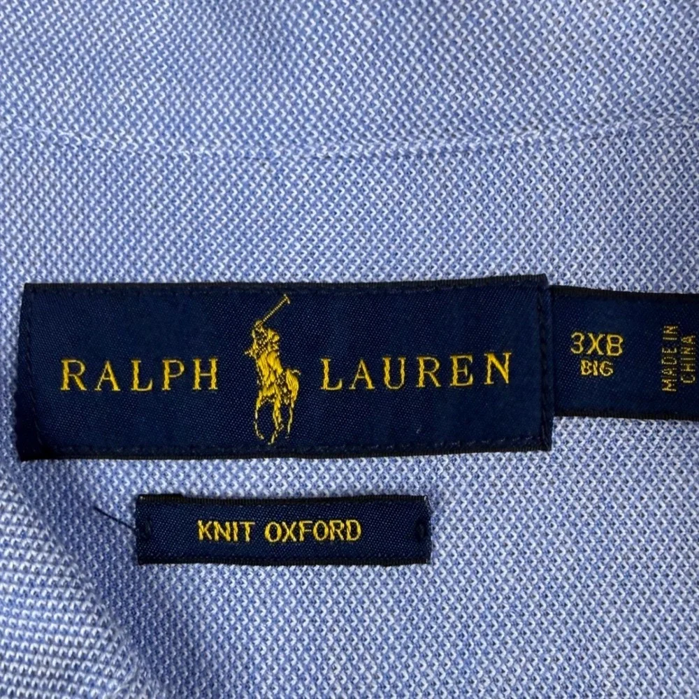Polo Ralph Lauren Knit Oxford Shirt Mens 3XB Blue Long Sleeve Button Down Flesh